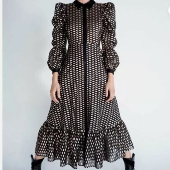 ZARA Metallic Long Dress with Flounced Hem NWT - Picture 3 of 10